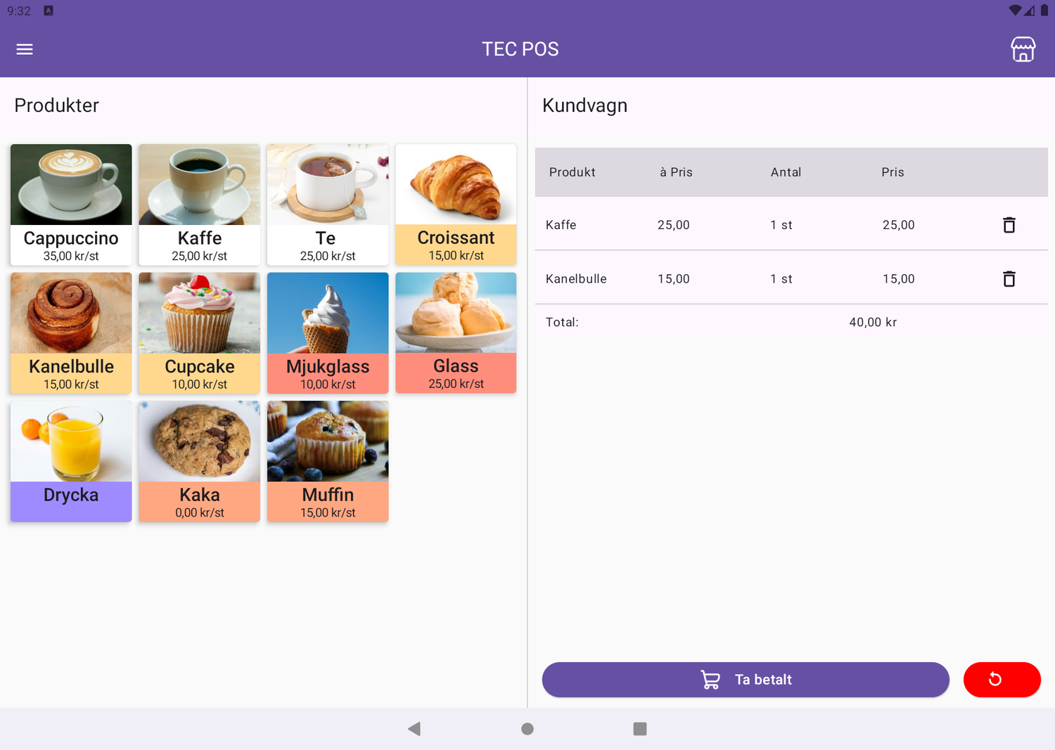 TEC POS i liggande läge på iMin Falcon 1 — Produkter och Kundvagn